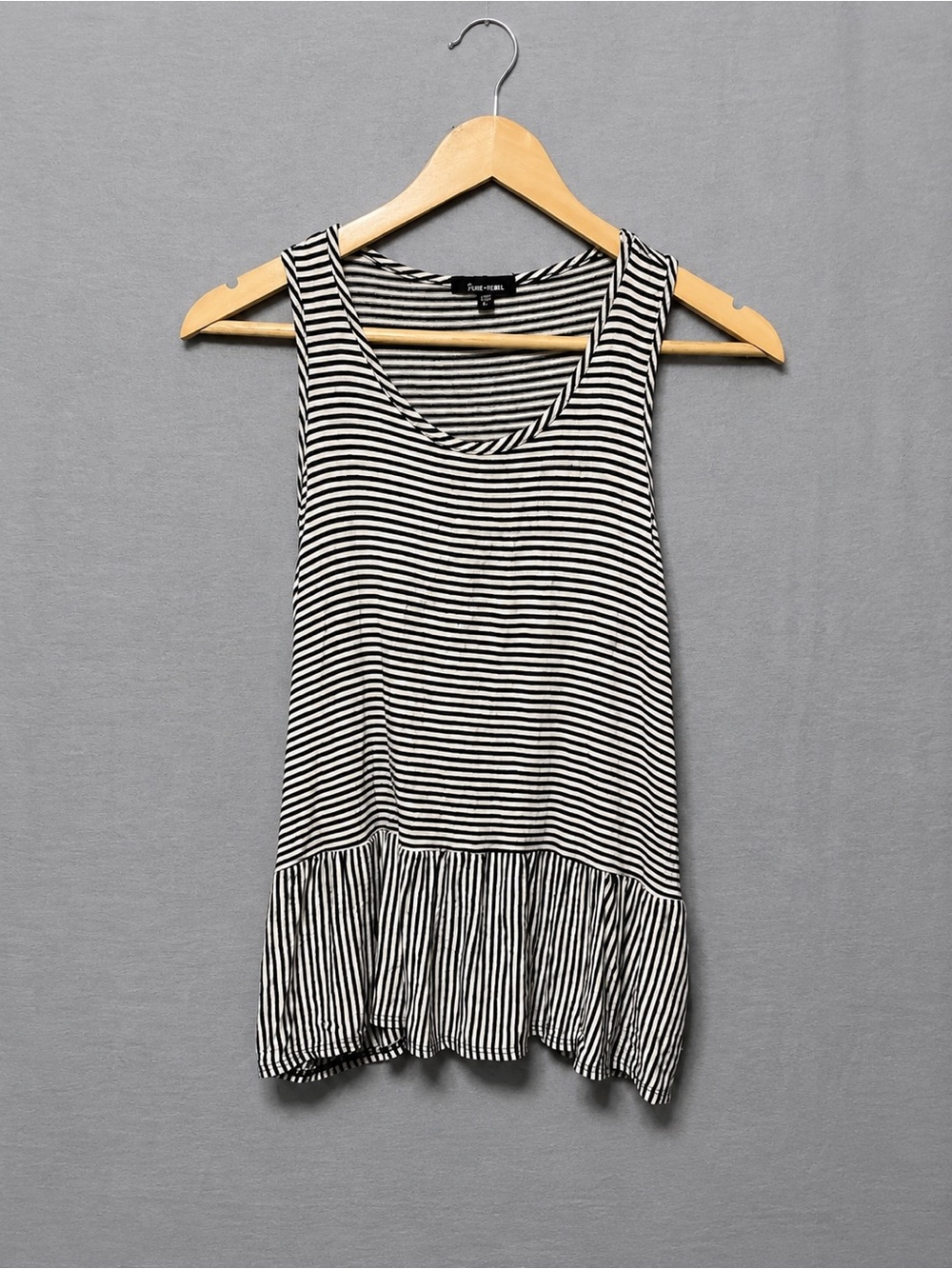 PURE REBEL Black White Striped Peplum Tank Top L